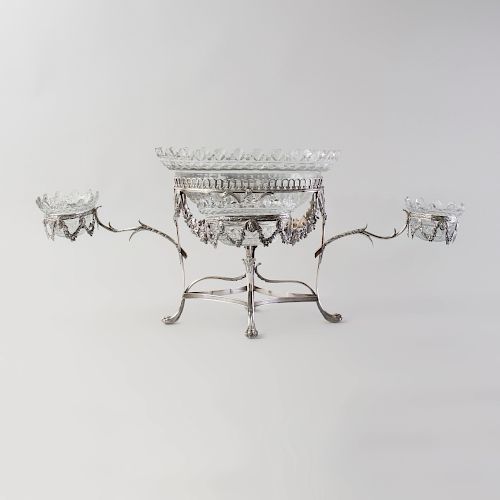 Victorian Silver Plate Epergne with Cut Glass Dishes