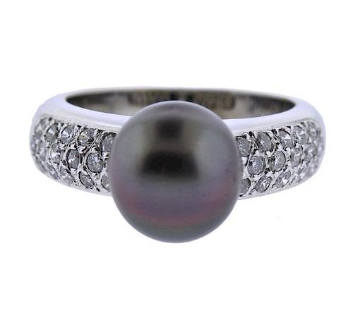 14K Gold Diamond Tahitian Pearl Ring