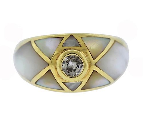 18K Gold Diamond Mother of Pearl Inlay Ring