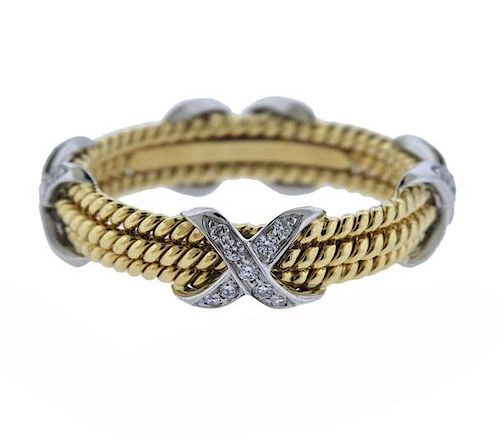 Tiffany &amp; Co Schlumberger Gold Platinum X Rope Ring