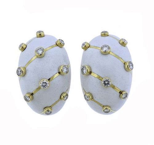 Tiffany &amp; Co Schlumberger 18k Gold Diamond Enamel Earrings