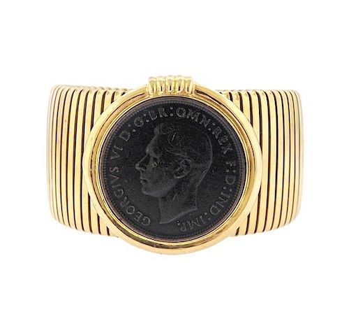 Tubogas Style 18k Gold Coin Bracelet