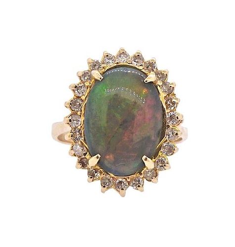 Black Australian Opal 18k Gold Diamond Ring