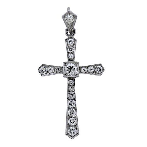 Art Deco Platinum Diamond Cross Pendant