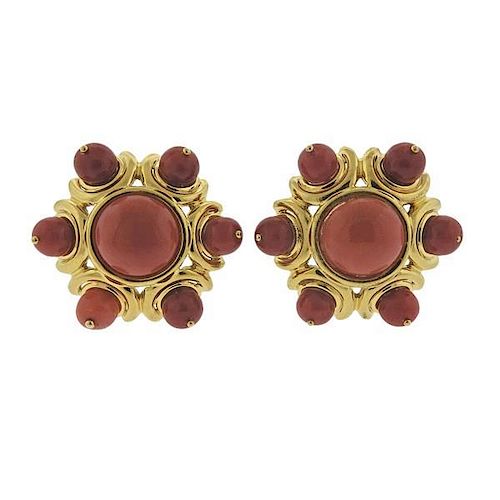 Large 18K Gold Coral Earrings