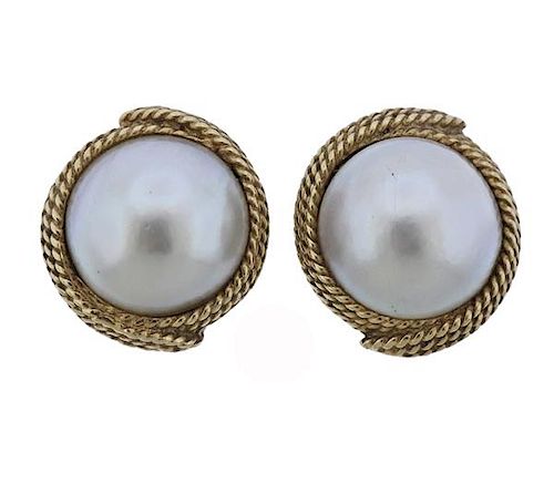 14K Gold Mabe Pearl Earrings