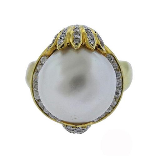 18K Gold Diamond Pearl Cocktail Ring
