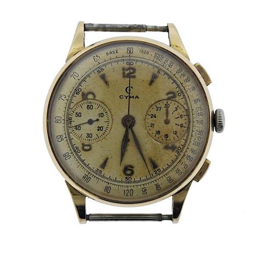 Vintage Cyma 18K Gold Chronograph Watch 
