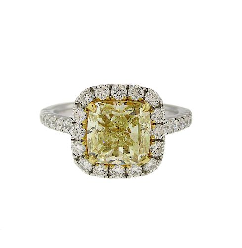 Cushion Fancy Yellow Diamond Halo Engagement Ring