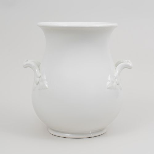Large White Glazed Porcelain Two Handled Jar