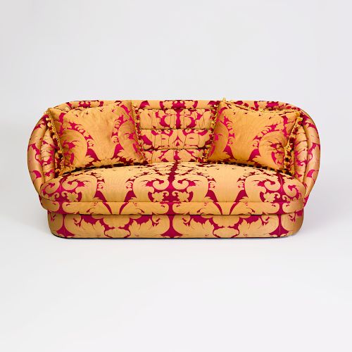 Silk Damask Upholstered Two Seat Sofa