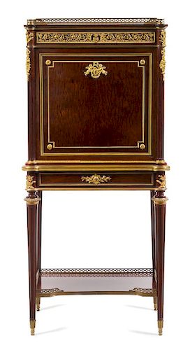 A Louis XVI Style Gilt Bronze Mounted Secretaire a Abattant Height 53 3/8 x width 25 1/8 x depth 15 1/4 inches.