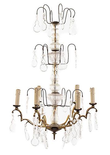 A French Gilt Metal and Glass Six-Light Chandelier Height 41 inches.