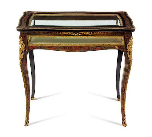 * A Napoleon III Boulle Marquetry Vitrine Table Height 29 1/2 x width 31 x depth 19 3/4 inches.