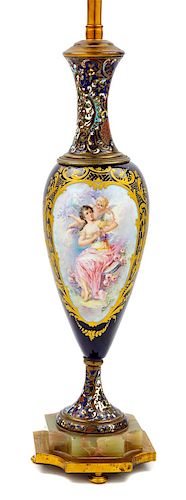 * A Sevres Style Porcelain and Champleve Urn Height 24 5/8 inches.