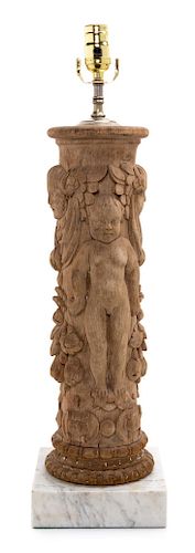 A Continental Carved and Limed Wood Column Height 21 inches.