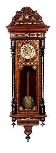 A Mother-of-Pearl Inlaid Grande Sonnerie Regulator Clock Height 59 1/4 inches.