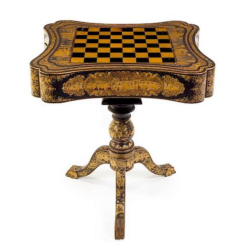 A Chinese Export Lacquered Game Table Height 30 1/2 x width 29 inches.