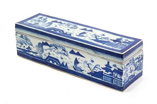 A Canton Export Porcelain Box and Cover Width 17 inches.