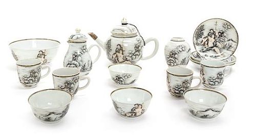 A Chinese Export Porcelain Erotic Tea Service Height of teapot 5 1/2 inches.