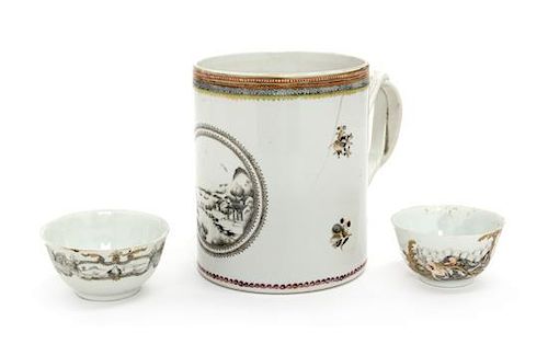 Three Chinese Export Porcelain Articles Height of mug 5 1/4 inches.