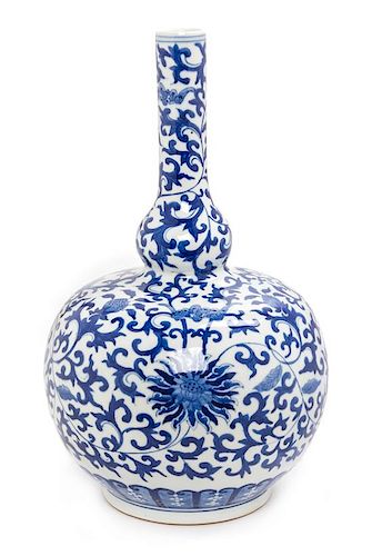 A Chinese Blue and White Porcelain Vase Height 15 inches.