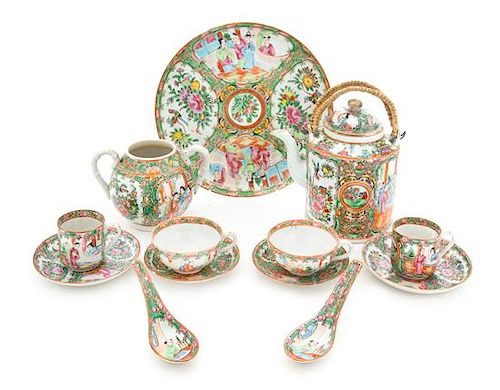A Chinese Export Rose Medallion Nine-Piece Tea and Coffee Service Height of tallest 6 3/4 inches.