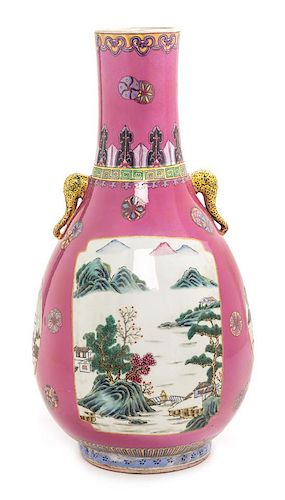 A Chinese Famille Rose Porcelain Vase Height 17 1/2 inches.