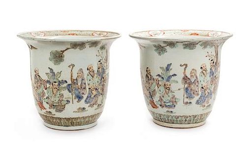 A Pair of Chinese Porcelain Jardinieres Height 13 1/4 inches.