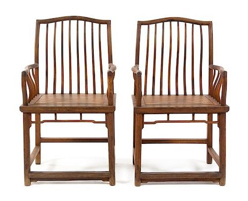 A Pair of Chinese Hardwood Armchairs Height 27 inches.