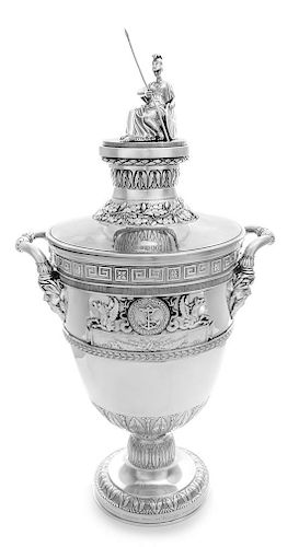 A George III Silver Cup and Cover, Maker's Marks Obscured, London, 1804, the finial in the form of a seated Britannia, the lid w