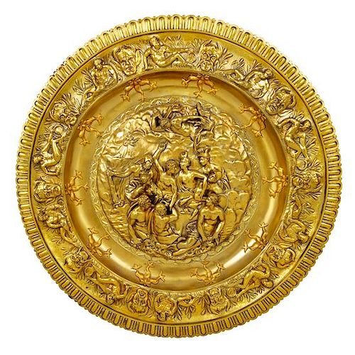 A George III Silver-Gilt Sideboard Dish, William Pitts II, London, 1810, Feast of the Gods
