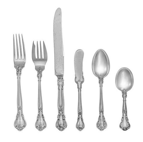 An American Silver Flatware Service, Gorham Mfg. Co., Providence, RI, 20th Century, Chantilly pattern with an engraved script P