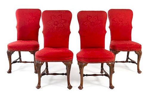 A Set of Four Queen Anne Style Oak Dining Chairs Height 39 inches.