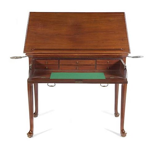 A George II Mahogany Drafting Table Height 36 x width 41 3/4 x depth 25 inches.