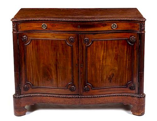 A George III Mahogany Serving Cabinet Height 36 x width 47 1/2 x depth 22 1/2 inches.