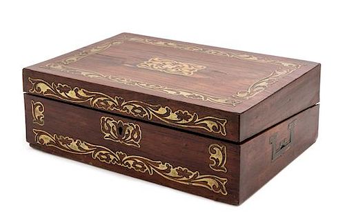A Regency Brass Inlaid Rosewood Writing Box Width 12 inches.