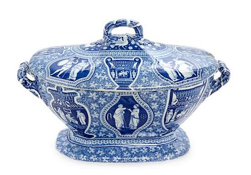 A Spode Earthenware Covered Soup Tureen and Underplate Height 9 x width 14 inches.