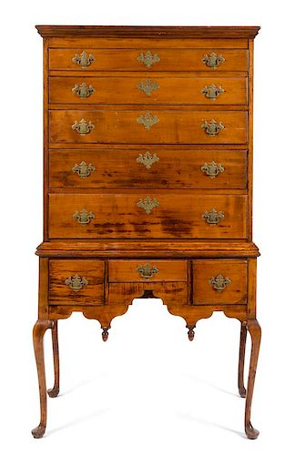 An American Cherry High Chest of Drawers Height 70 1/4 x width 38 x depth 21 1/2 inches.
