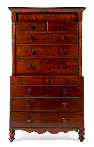 An American Empire Mahogany Chest on Chest Height 81 1/2 x width 45 x depth 20 inches.