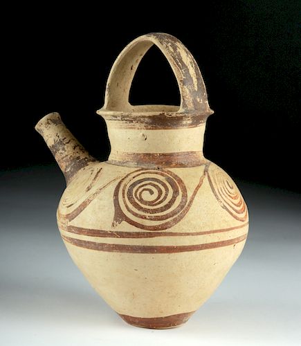 Greek Mycenaean Pottery Spouted Askos w/ Spiral Motifs