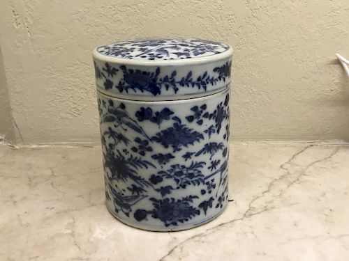 Underglaze Blue and White Cylindrical Box, China,