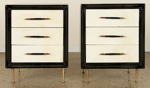 PAIR OF THREE DRAWER CABINETS PARCHMENT C.1960
