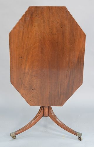 George III mahogany top table on plain turned shaft set on tripod base. 
height 29 in., top: 27" x 38"