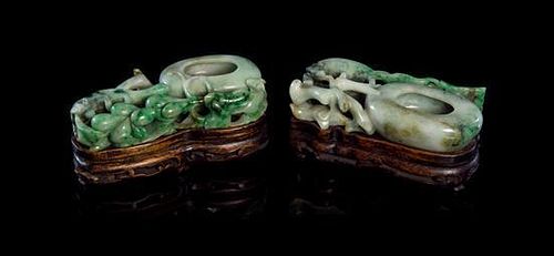 A Pair of Jade Coupes Height 2 inches.