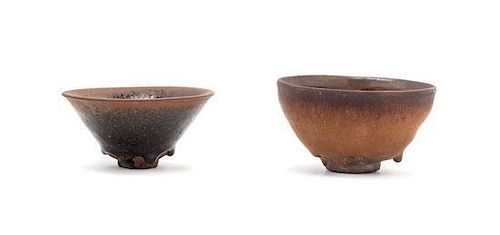 Two Chinese Jian Pottery Tea Bowls Diameter of first 4 3/4 inches.