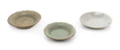 Three Chinese Glazed Saucers Diameter of largest 5 3/4 inches.