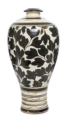 * A Cizhou Ware Glazed Ceramic Vase Height 13 1/2 inches.