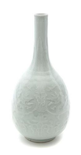 * A Monochrome Glaze Porcelain Bottle Vase Height 9 1/4 inches.