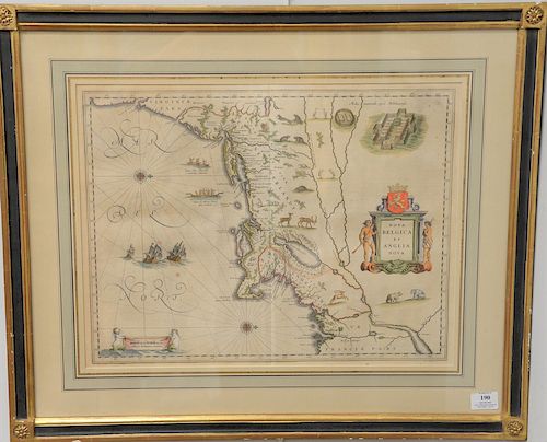 Wm. Blaeu, Nova Belgica et Anglia Nova colored engraved map.
plate 15 1/2" x 20"